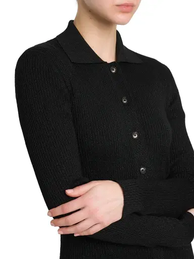 Kiton Women's Rib-Knit Wool-Blend Cardigan - Black - Size 10 | Thumbnail 6
