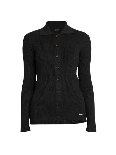 Kiton Women's Rib-Knit Wool-Blend Cardigan - Black - Size 10 | Thumbnail 1