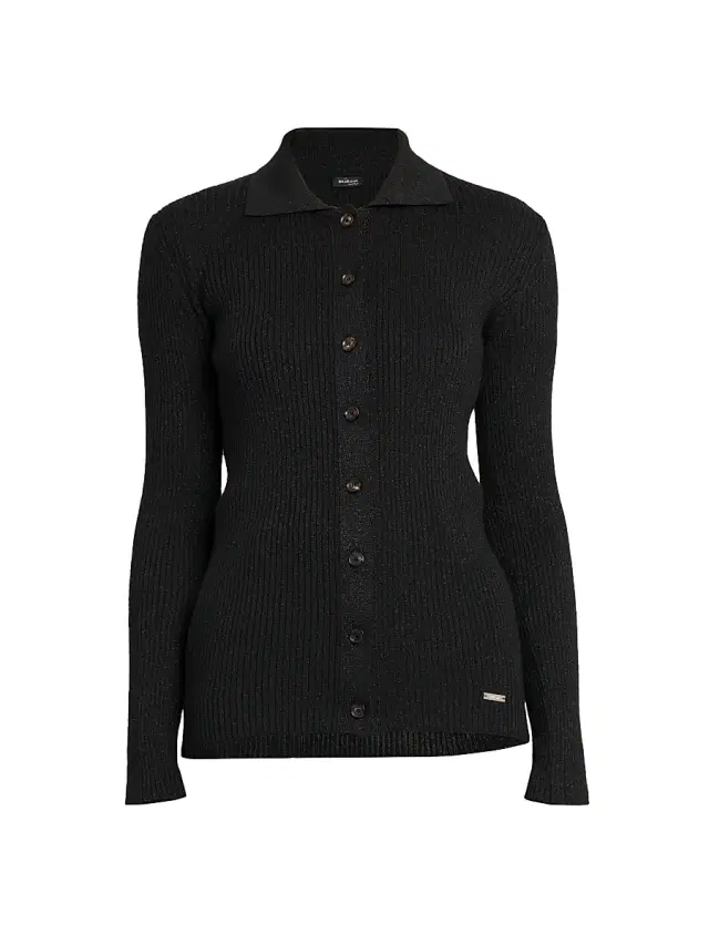 Women's Rib-Knit Wool-Blend Cardigan - Black