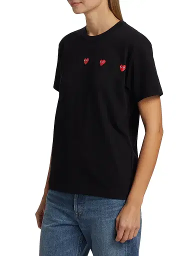 Comme des Garçons PLAY Women's Horizontal Heart Cotton T-Shirt - Black | Thumbnail 4