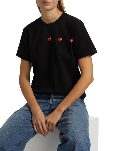 Comme des Garçons PLAY Women's Horizontal Heart Cotton T-Shirt - Black | Thumbnail 6