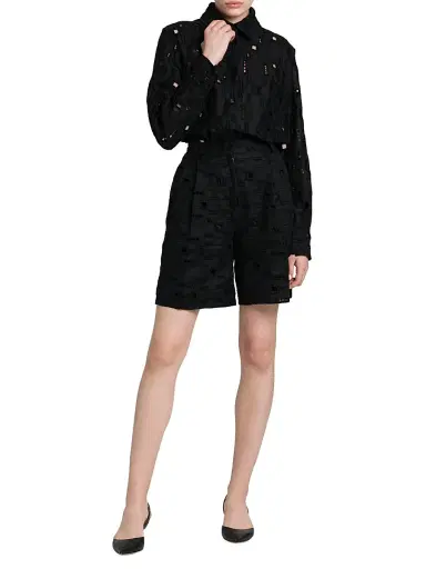 Kiton Women's Wide-Leg Linen Eyelet Shorts - Black - Size 6 | Thumbnail 2