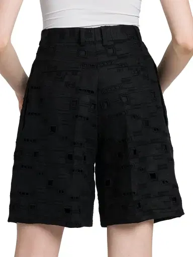 Kiton Women's Wide-Leg Linen Eyelet Shorts - Black - Size 6 | Thumbnail 5