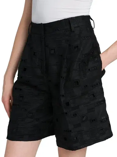 Kiton Women's Wide-Leg Linen Eyelet Shorts - Black - Size 6 | Thumbnail 6