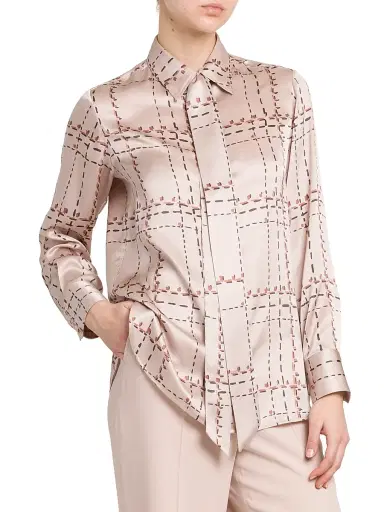 Kiton Women's Geometric Silk Tie Shirt - Powder Pink - Size 10 | Thumbnail 4 Kiton Women's Geometric Silk Tie Shirt - Powder Pink - Size 10 | Thumbnail 4