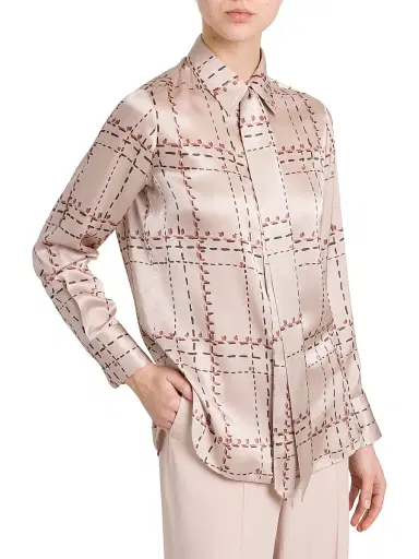 Kiton Women's Geometric Silk Tie Shirt - Powder Pink - Size 10 | Thumbnail 6 Kiton Women's Geometric Silk Tie Shirt - Powder Pink - Size 10 | Thumbnail 6