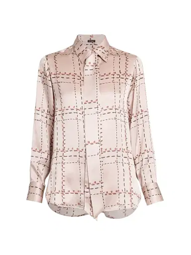 Kiton Women's Geometric Silk Tie Shirt - Powder Pink - Size 10 | Thumbnail 1 Kiton Women's Geometric Silk Tie Shirt - Powder Pink - Size 10 | Thumbnail 1