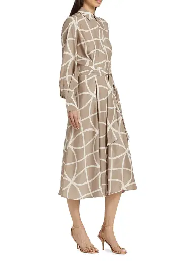 Kiton Women's Printed Silk Collared Belted Shirtdress | Thumbnail 4 Kiton Women's Printed Silk Collared Belted Shirtdress | Thumbnail 4
