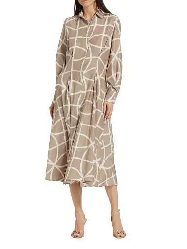 Kiton Women's Printed Silk Collared Belted Shirtdress - Beige White - Size 4 | Thumbnail 6 Kiton Women's Printed Silk Collared Belted Shirtdress - Beige White - Size 4 | Thumbnail 6
