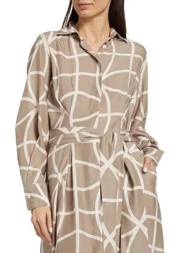 Kiton Women's Printed Silk Collared Belted Shirtdress - Beige White - Size 4 | Thumbnail 7 Kiton Women's Printed Silk Collared Belted Shirtdress - Beige White - Size 4 | Thumbnail 7