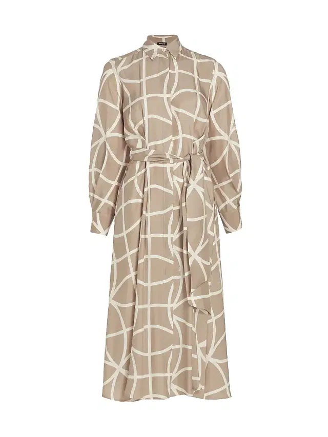 Kiton Women's Printed Silk Collared Belted Shirtdress - Beige White