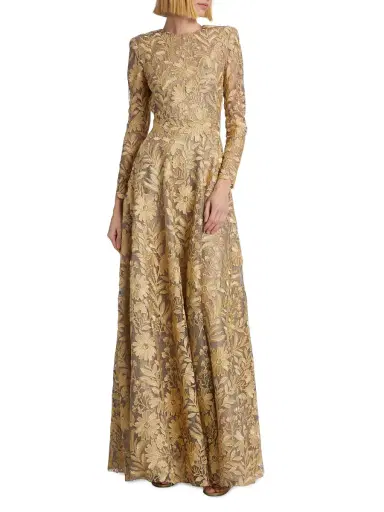 Naeem Khan Women's Floral Lace A-Line Gown - Gold Silver | Thumbnail 2 Naeem Khan Women's Floral Lace A-Line Gown - Gold Silver | Thumbnail 2