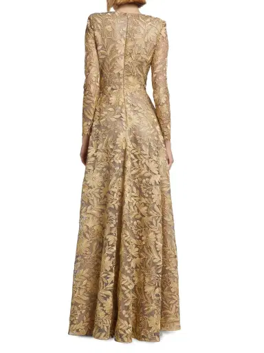 Naeem Khan Women's Floral Lace A-Line Gown - Gold Silver | Thumbnail 4 Naeem Khan Women's Floral Lace A-Line Gown - Gold Silver | Thumbnail 4