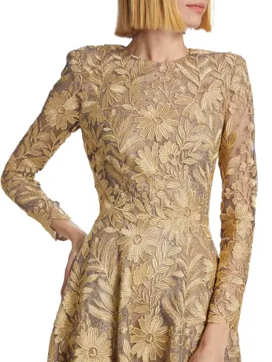 Naeem Khan Women's Floral Lace A-Line Gown - Gold Silver | Thumbnail 5 Naeem Khan Women's Floral Lace A-Line Gown - Gold Silver | Thumbnail 5