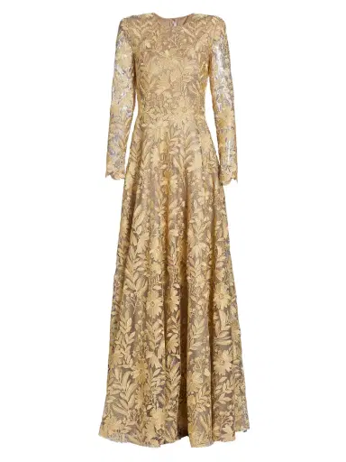 Naeem Khan Women's Floral Lace A-Line Gown - Gold Silver | Thumbnail 7 Naeem Khan Women's Floral Lace A-Line Gown - Gold Silver | Thumbnail 7