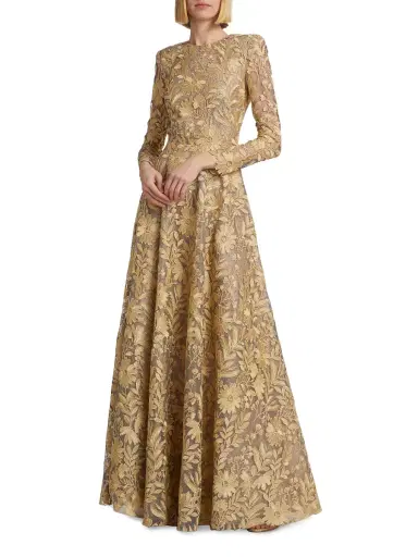 Naeem Khan Women's Floral Lace A-Line Gown - Gold Silver | Thumbnail 1 Naeem Khan Women's Floral Lace A-Line Gown - Gold Silver | Thumbnail 1
