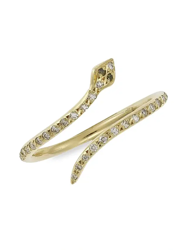 Women's Small 18K Yellow Gold, Diamond & Tsavorite Snake Ring - Yellow Gold