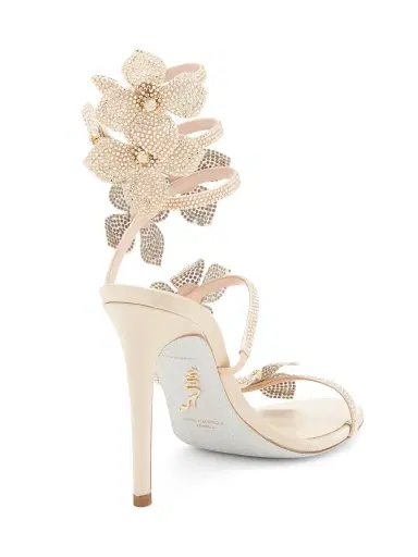 Rene Caovilla Women's 100MM Satin Floral High-Heel Sandals - Beige Golden | Thumbnail 3 Rene Caovilla Women's 100MM Satin Floral High-Heel Sandals - Beige Golden | Thumbnail 3