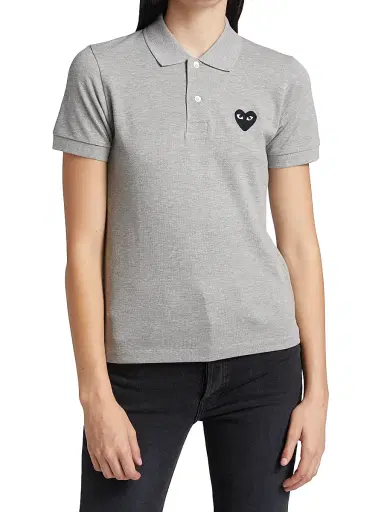 Comme des Garçons PLAY Women's Embroidered Heart Polo - Grey | Thumbnail 3 Comme des Garçons PLAY Women's Embroidered Heart Polo - Grey | Thumbnail 3