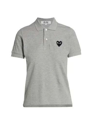 Comme des Garçons PLAY Women's Embroidered Heart Polo - Grey | Thumbnail 1 Comme des Garçons PLAY Women's Embroidered Heart Polo - Grey | Thumbnail 1
