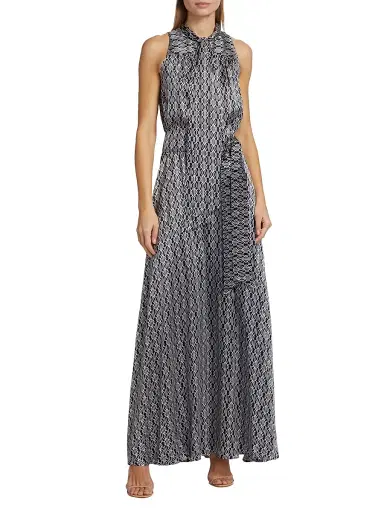 Kiton Women's Graphic Print Silk Sleeveless Maxi Dress - Blue White - Size 10 | Thumbnail 2 Kiton Women's Graphic Print Silk Sleeveless Maxi Dress - Blue White - Size 10 | Thumbnail 2