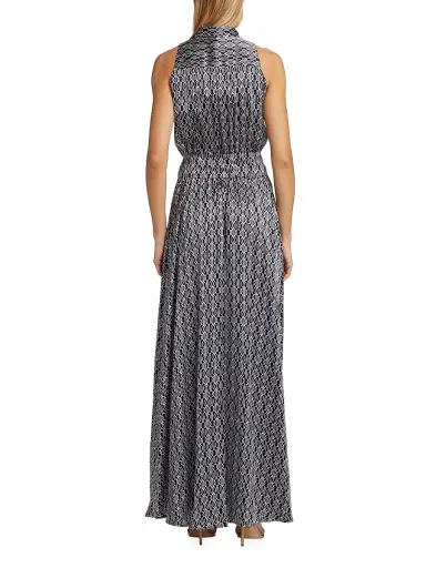 Kiton Women's Graphic Print Silk Sleeveless Maxi Dress - Blue White - Size 10 | Thumbnail 5 Kiton Women's Graphic Print Silk Sleeveless Maxi Dress - Blue White - Size 10 | Thumbnail 5