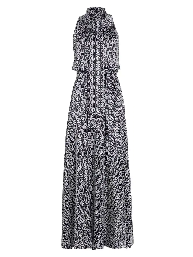 Kiton Women's Graphic Print Silk Sleeveless Maxi Dress - Blue White