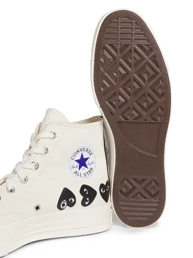 Comme des Garçons PLAY CdG PLAY x Converse Men's Chuck Taylor All Star Multi-Heart High-Top Sneakers - Beige - Size 12 | Thumbnail 6