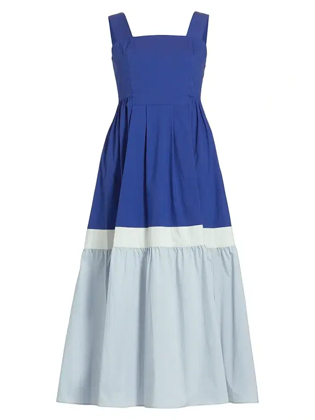Barneys New York Women's Colorblock Tiered Midi-Dress - Crystal Blue Tri Color