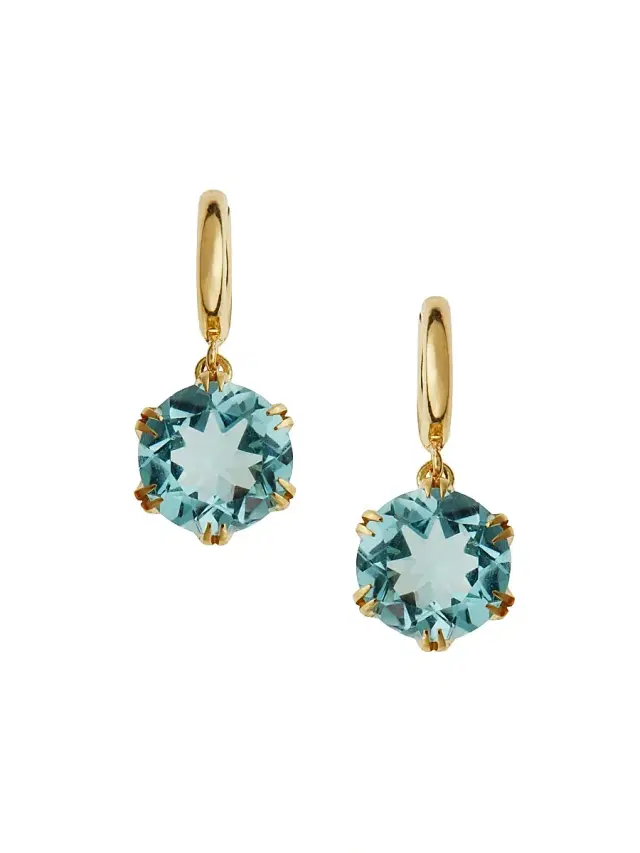 Women's Crown 18K Yellow Gold & Gemstone Drop Earrings - Blue Topaz