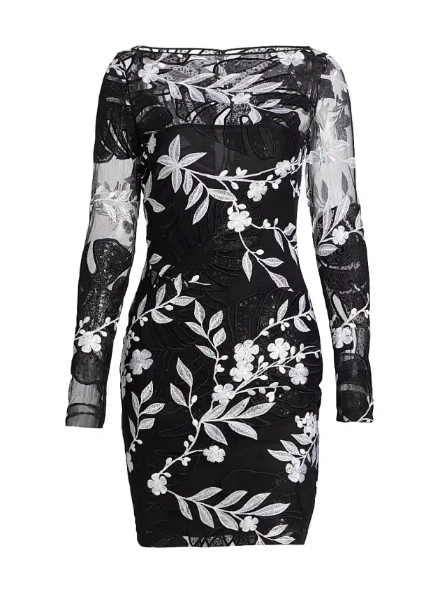 Naeem Khan Women's Sequined & Floral- Embroidered Cocktail Minidress - Black White