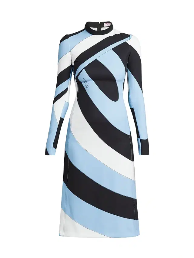 Women's Printed Long-Sleeve Midi-Dress - Nero Azzurro