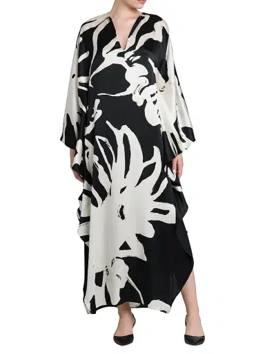 Kiton Women's Printed Floor-Length Silk Caftan - White Black - Size 10 | Thumbnail 2 Kiton Women's Printed Floor-Length Silk Caftan - White Black - Size 10 | Thumbnail 2