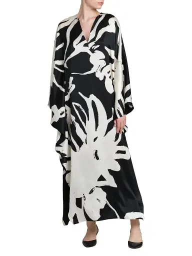 Kiton Women's Printed Floor-Length Silk Caftan - White Black - Size 10 | Thumbnail 3 Kiton Women's Printed Floor-Length Silk Caftan - White Black - Size 10 | Thumbnail 3