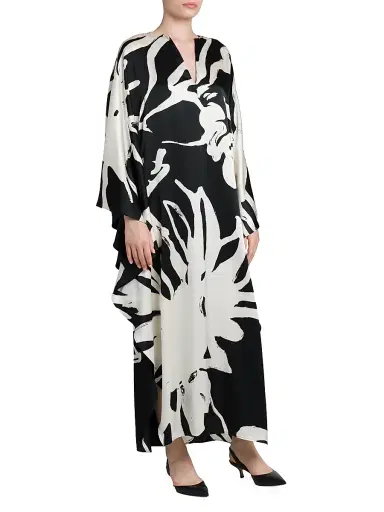 Kiton Women's Printed Floor-Length Silk Caftan - White Black - Size 10 | Thumbnail 4 Kiton Women's Printed Floor-Length Silk Caftan - White Black - Size 10 | Thumbnail 4