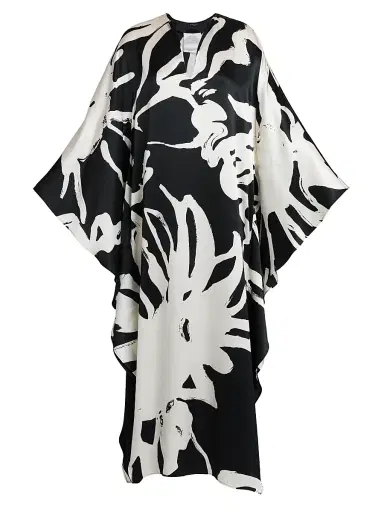 Kiton Women's Printed Floor-Length Silk Caftan - White Black - Size 10 | Thumbnail 1 Kiton Women's Printed Floor-Length Silk Caftan - White Black - Size 10 | Thumbnail 1