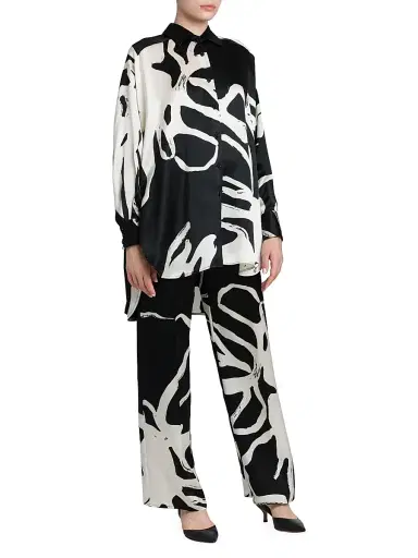 Kiton Women's Printed High-Low Silk Blouse - White Black - Size 8 | Thumbnail 2 Kiton Women's Printed High-Low Silk Blouse - White Black - Size 8 | Thumbnail 2