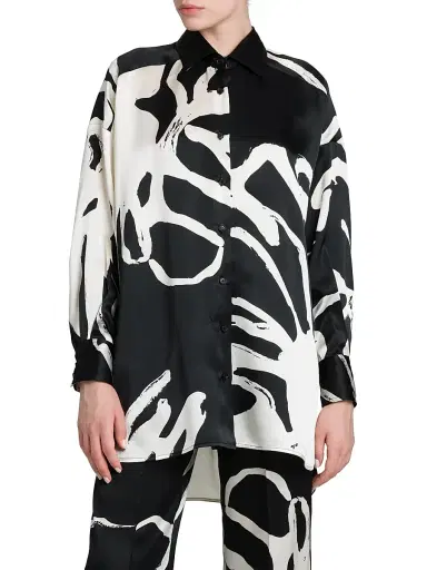 Kiton Women's Printed High-Low Silk Blouse - White Black - Size 8 | Thumbnail 3 Kiton Women's Printed High-Low Silk Blouse - White Black - Size 8 | Thumbnail 3