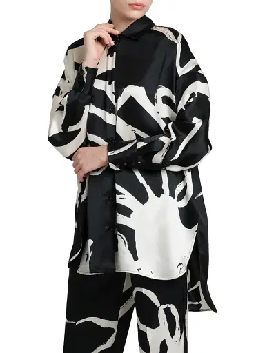 Kiton Women's Printed High-Low Silk Blouse - White Black - Size 8 | Thumbnail 4 Kiton Women's Printed High-Low Silk Blouse - White Black - Size 8 | Thumbnail 4