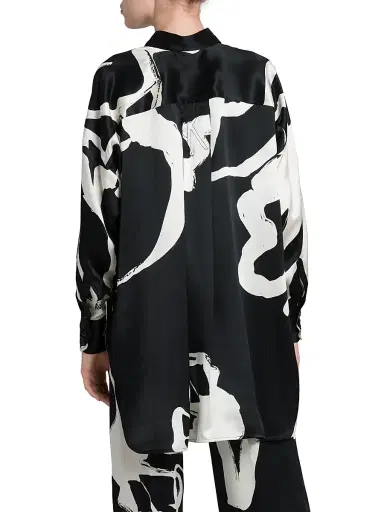 Kiton Women's Printed High-Low Silk Blouse - White Black - Size 8 | Thumbnail 5 Kiton Women's Printed High-Low Silk Blouse - White Black - Size 8 | Thumbnail 5