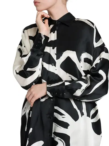 Kiton Women's Printed High-Low Silk Blouse - White Black - Size 8 | Thumbnail 6 Kiton Women's Printed High-Low Silk Blouse - White Black - Size 8 | Thumbnail 6
