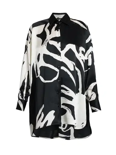 Kiton Women's Printed High-Low Silk Blouse - White Black - Size 8 | Thumbnail 1 Kiton Women's Printed High-Low Silk Blouse - White Black - Size 8 | Thumbnail 1
