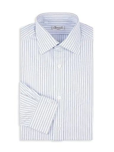 Charvet Men's Striped Cotton Dress Shirt - Blue | Thumbnail 1 Charvet Men's Striped Cotton Dress Shirt - Blue | Thumbnail 1