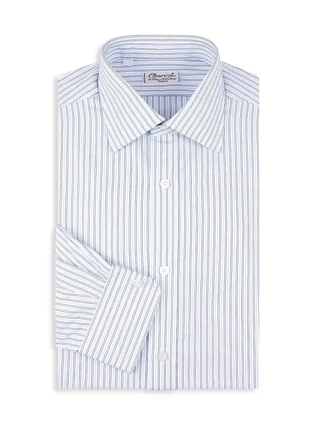 Men's Striped Cotton Dress Shirt - Blue
