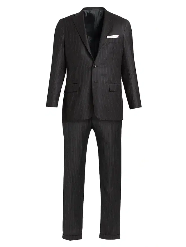 Men's Wool Pinstriped Suit - Dark Grey