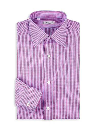 Charvet Men's Check Cotton Button-Front Shirt - Red - Size 17 | Thumbnail 1