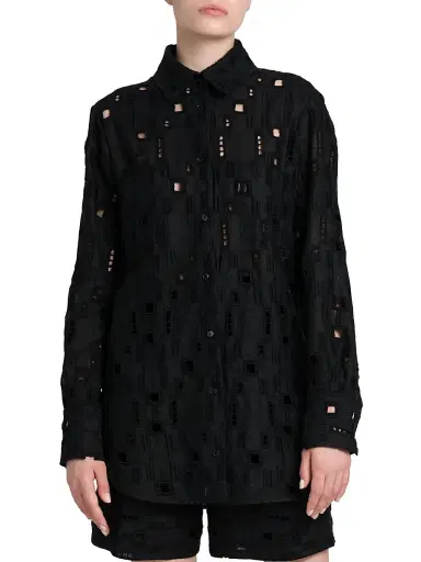 Kiton Women's Oversized Eyelet Linen Shirt - Black - Size 6 | Thumbnail 3 Kiton Women's Oversized Eyelet Linen Shirt - Black - Size 6 | Thumbnail 3