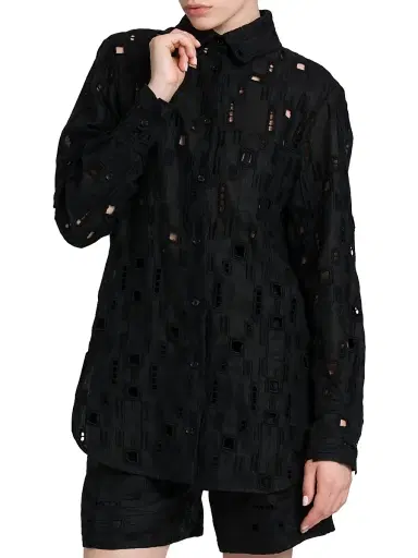 Kiton Women's Oversized Eyelet Linen Shirt - Black - Size 6 | Thumbnail 4 Kiton Women's Oversized Eyelet Linen Shirt - Black - Size 6 | Thumbnail 4