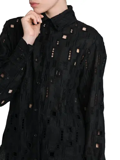 Kiton Women's Oversized Eyelet Linen Shirt - Black - Size 6 | Thumbnail 6 Kiton Women's Oversized Eyelet Linen Shirt - Black - Size 6 | Thumbnail 6