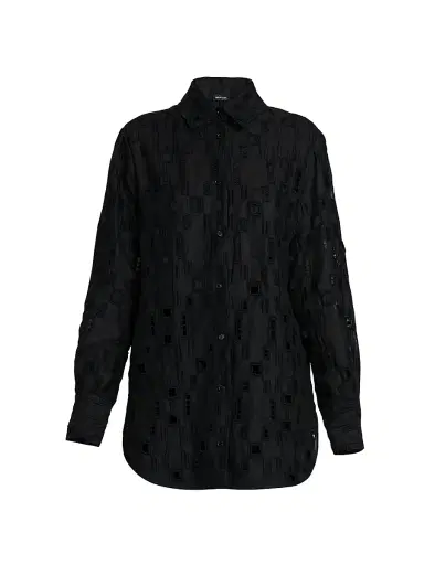 Kiton Women's Oversized Eyelet Linen Shirt - Black - Size 6 | Thumbnail 1 Kiton Women's Oversized Eyelet Linen Shirt - Black - Size 6 | Thumbnail 1